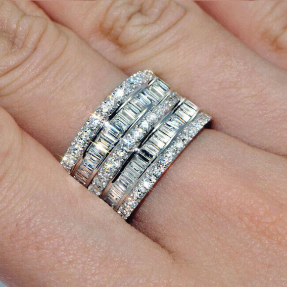 Baguette/Round Multi-Row CZ Ring. - Picture 3 of 8